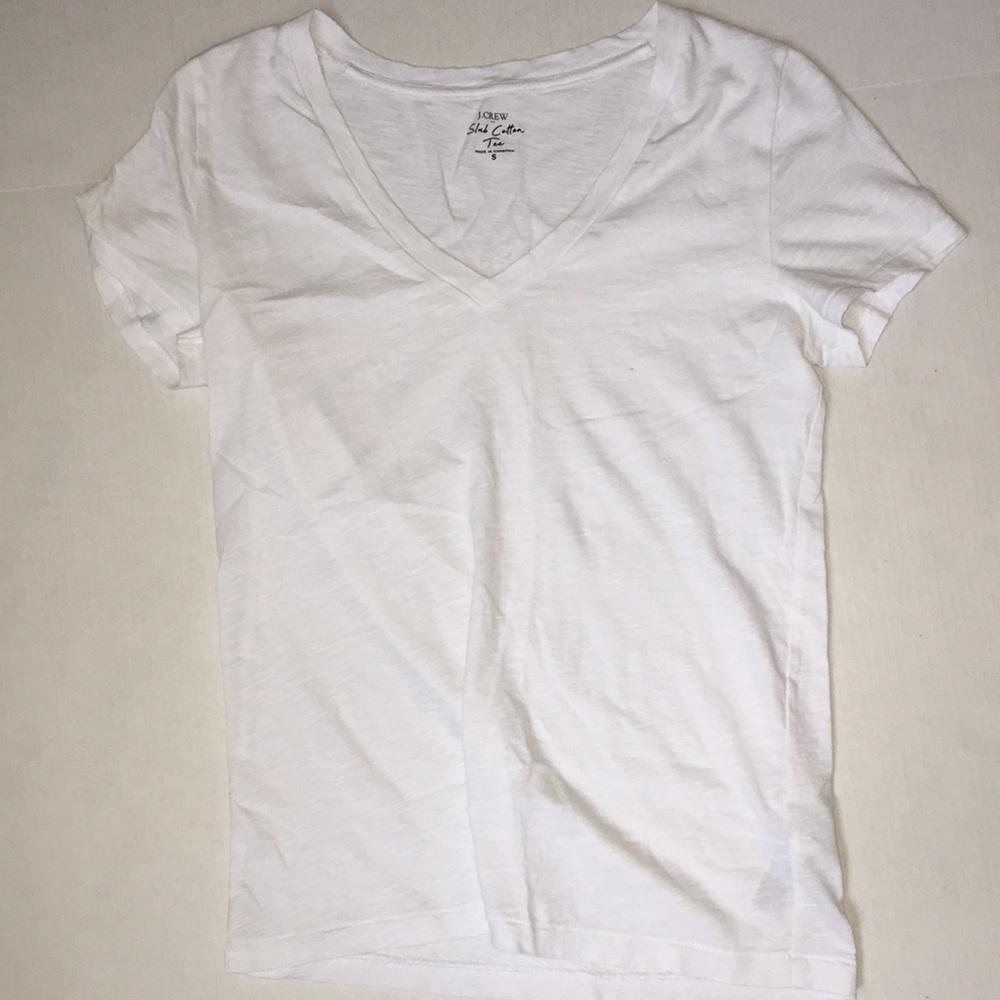 J Crew Slub Cotton V-Neck White Tee | Size S